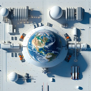 A Large White Globe Is The Centerpiece Of A Futuristic Space Station