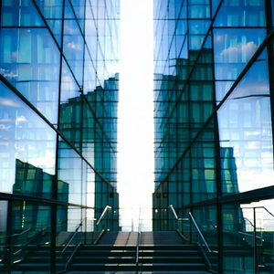 Urban Editorial Photography: Glass Office Tower With Minimalist Design With Large Building