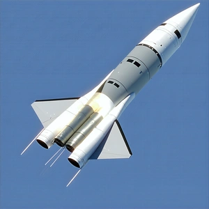 A Rocket Is Flying Through The Sky, Leaving A Trail Of Smoke Behind It