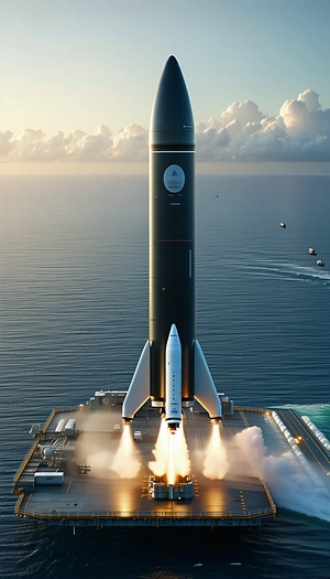 A Large Rocket Ship On A Runway, With A Smaller Space Shuttle Attached To The Side Of It
