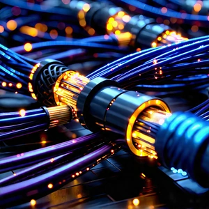Close-up Of Fiber Optic Cables With Image, There