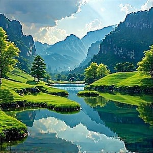 Tablet With Digital Artwork With Serene Mountain