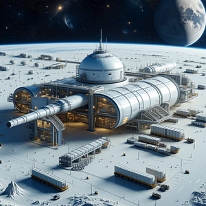 In The Image, There Is A Large, Futuristic Space Station With A Dome-shaped Structure