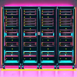 Tech Ink Drawing: Server Rack With Neon Accents With Large Group
