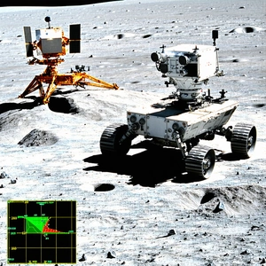 A White Robotic Vehicle On A Rocky Surface, Possibly A Moon Or A Planet