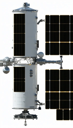 A Large Spacecraft With A Solar Panel Array On Its Side