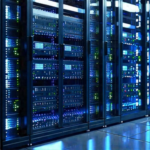 Server rack with (digital:1.27) particles