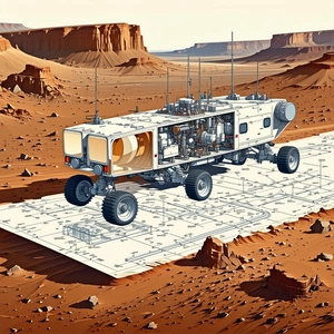 A Futuristic Vehicle, Possibly A Spacecraft Or A Rocket, Parked On A Dirt Surface