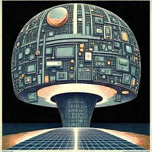 Tech Linocut Print: Innovative Communication Tool Design With Large, Futuristic-looking