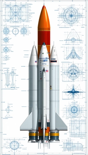 A White And Red Space Shuttle Is Shown In A Blueprint Drawing