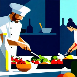 Lifestyle Infographic Style: Cooking Class With Diverse Friends With Chef Preparing