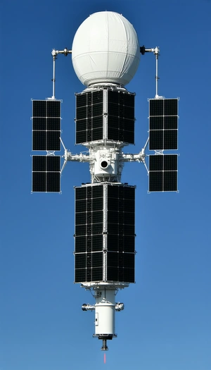 A Large Satellite Is Seen In The Sky, With A Large Dome On Top