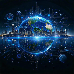 Artificial Intelligence Visualization With Blue White