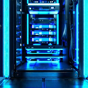 Server rack with blue light (glow:1.49)