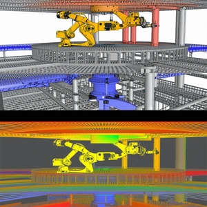 A Large, Three-dimensional Model Of A Factory With A Variety Of Robots And Machines