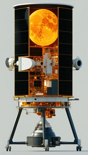 A Spacecraft Is Shown In A Close-up View, With A Large Satellite Dish On The Front