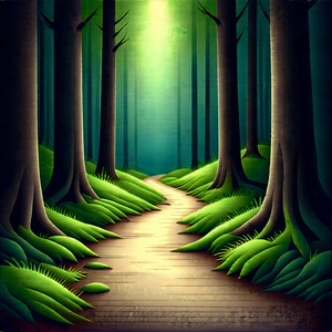 Nature Etching: Path Through Dense Forest With Image, There