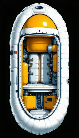 A White And Yellow Space Shuttle Is Shown In A Detailed Illustration
