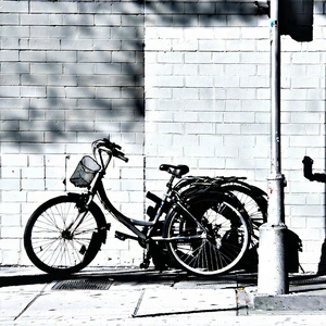 Urban Lithograph: (city:1.1) Bicycle Sharing In Arts District With Bicycle Parked