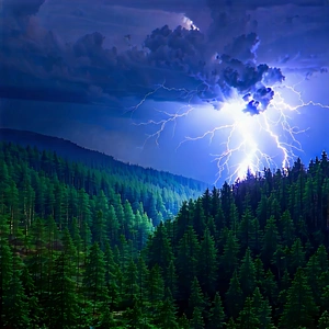 Nature Tilt-Shift Photography: Lightning over forest clearing