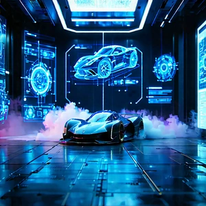 Automotive Technology In Research Center With Blue Sports