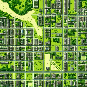 Urban Infographic Style: Aerial view of urban renewal area