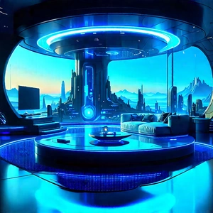 Futuristic Smart Home With Futuristic, Blue-lit