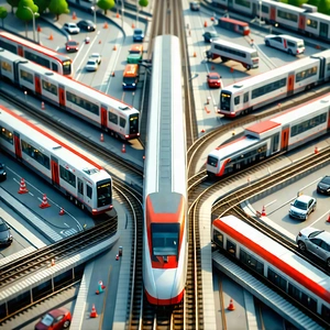 Urban Digital Art: Aerial View Of Transportation Hub With Model Train