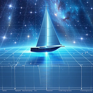 A Blue Sailboat Floating In A Blue Ocean Under A Clear Night Sky