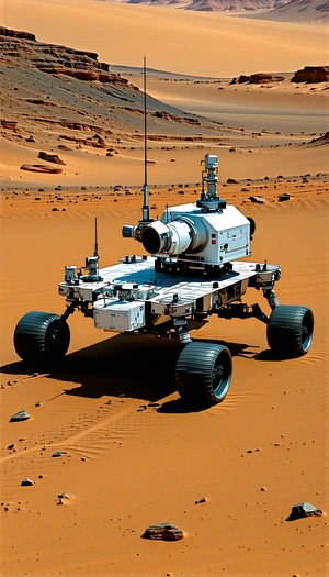 A White Robotic Vehicle With A Large Camera On Its Front