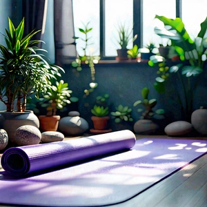 Lifestyle Tilt-Shift Photography: Wellness scene with yoga mat and plants