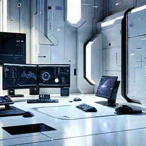 Futuristic Digital Workspace With Image, There