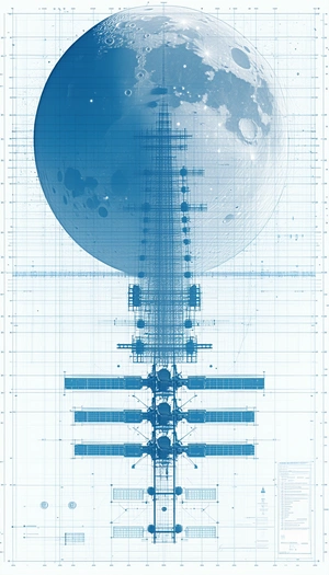 A Space Station Is Shown In A Blue And White Drawing