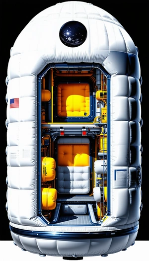 In The Image, There Is A Large White Spacecraft With A Yellow Interior
