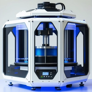 A Large, White, And Blue Machine With A Blue Light On Top
