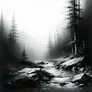 Lifestyle Charcoal Drawing: Autumn Hike During Summer With Black White