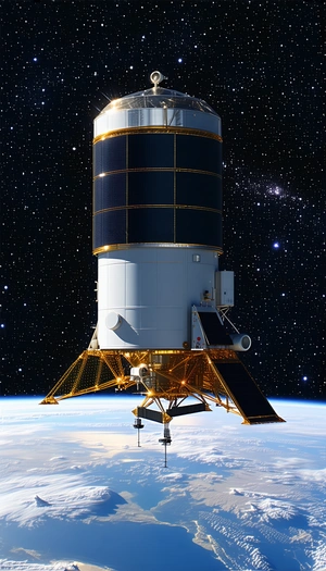 A Space Shuttle With A Large Dome On Top, Flying Through The Night Sky