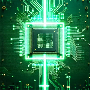Tech Blender Artwork: Circuit board with holographic projection