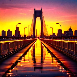 Urban Low Poly: Iconic Bridge With Sunset Glow With Long Bridge