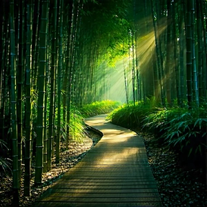 Nature Commercial Photography: Path Through Bamboo Grove With Serene Forest