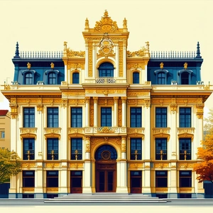 Urban Flat Design: Historic Building With Artistic Facade With Painting Large,