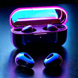 Wireless Earbuds With Glowing Screen With Pair Blue