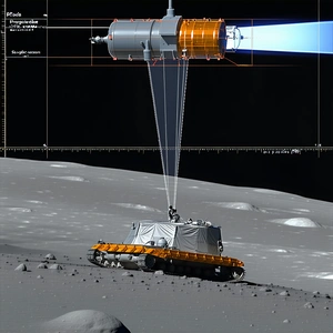 A Large Orange Spacecraft Is Parked On The Moon's Surface