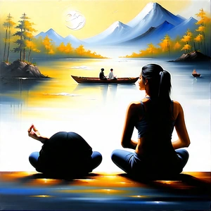 Lifestyle Acrylic Painting: Couple enjoying meditation