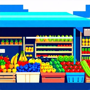 Urban Flat Design: Urban Farmers Market Scene With Painting Fruit