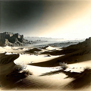 Nature Charcoal Drawing: Desert Landscape During Golden Hour With Black White