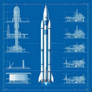 A Blue Illustration Of A Rocket Is Shown In A Series Of Different Stages