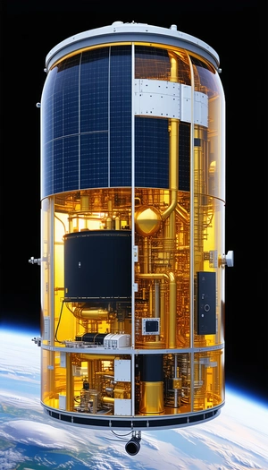 A Large, Yellow, And Black Spacecraft With A Solar Panel On Top