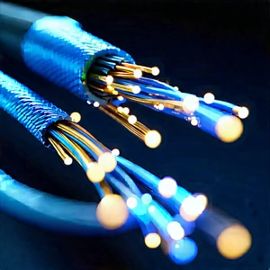 Close-up Of Fiber Optic Cables With Close-up Blue