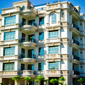 Urban Editorial Photography: (modern:1.34) Apartment Complex With Ornate Details With Large White